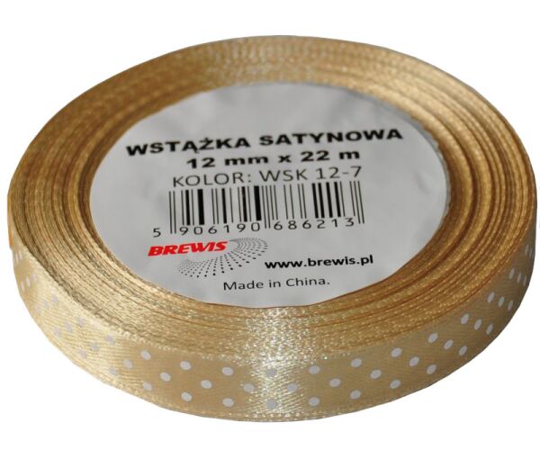 Atlasová stuha s puntíky 12 mm hnědá - 07