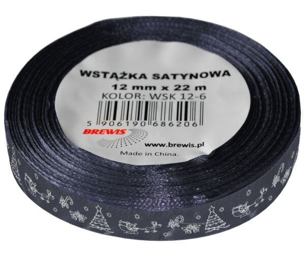 Vánoční atlasová stuha 12 mm šedá - 10