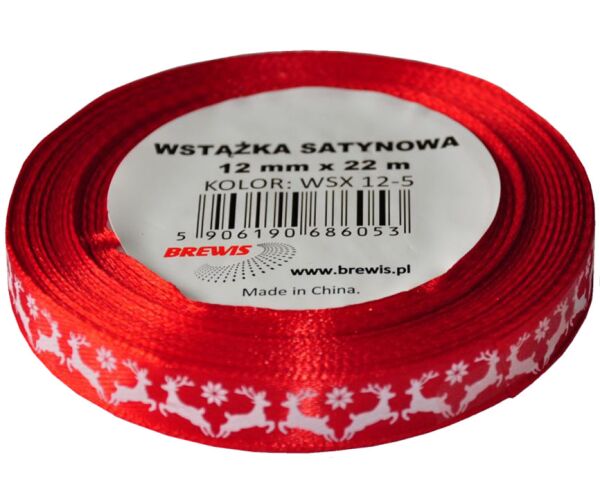 Vánoční atlasová stuha 12 mm červená - 05