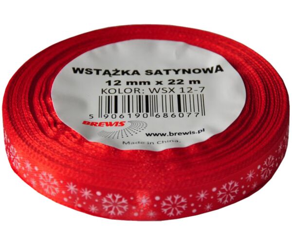 Vánoční atlasová stuha 12 mm červená - 07
