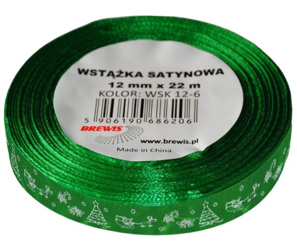 Vánoční atlasová stuha 12 mm zelená - 09