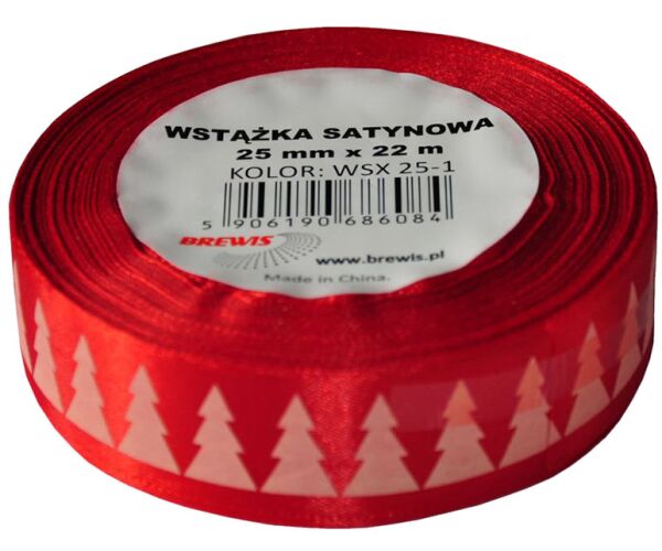Vánoční atlasová stuha 25 mm červená - 01