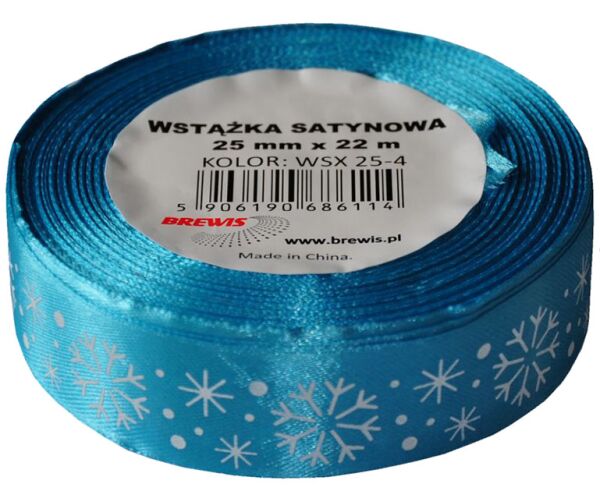 Vánoční atlasová stuha 25 mm tyrkysová - 04