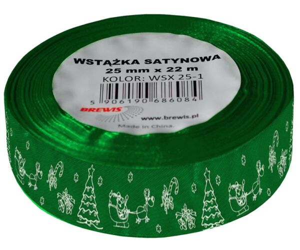 Vánoční atlasová stuha 25 mm zelená - 09