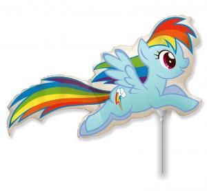 Balónek fóliový nafouknutý 14" na tyčce - My Little Pony Rainbow Dash