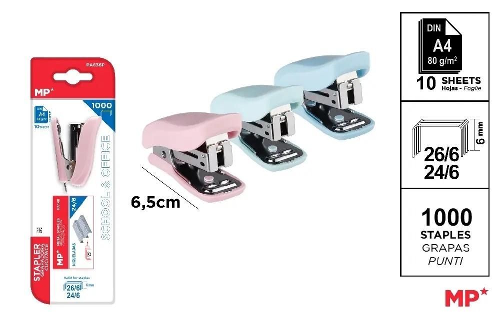 Sešívačka MINI pastelová + drátky na blistru