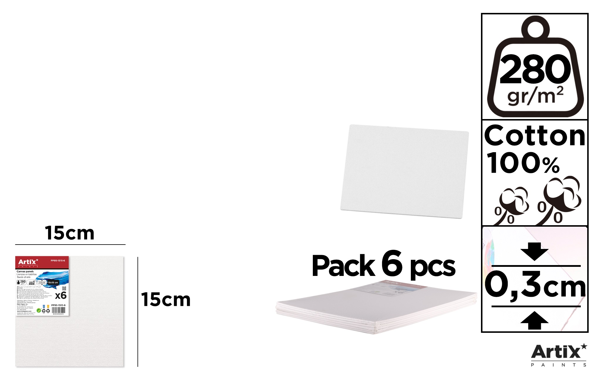 Malířské plátno 0,3 cm 15 x 15 cm
