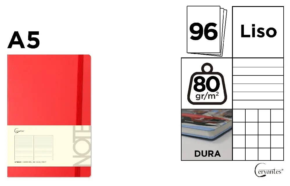 Notes A5 s gumou 96l  - červený