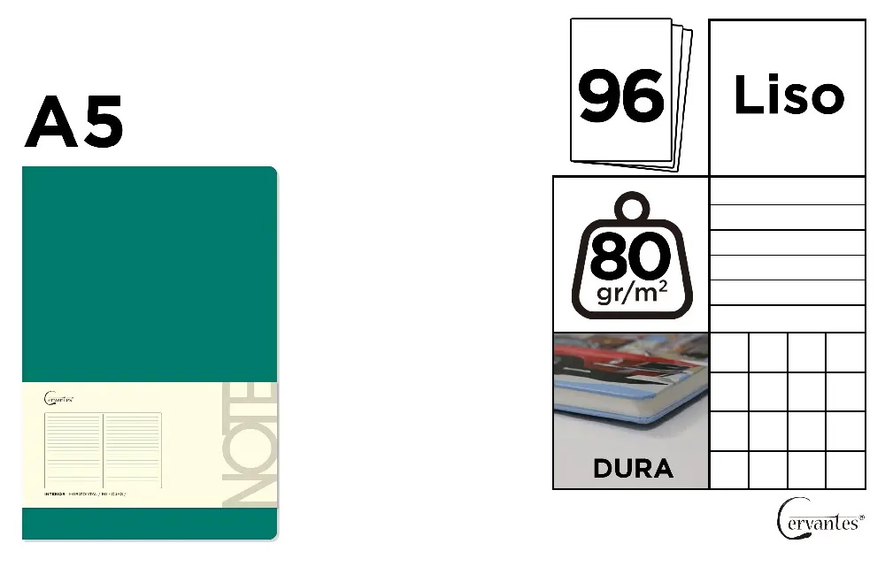 Notes A5 s gumou 96l  - tyrkysově zelená