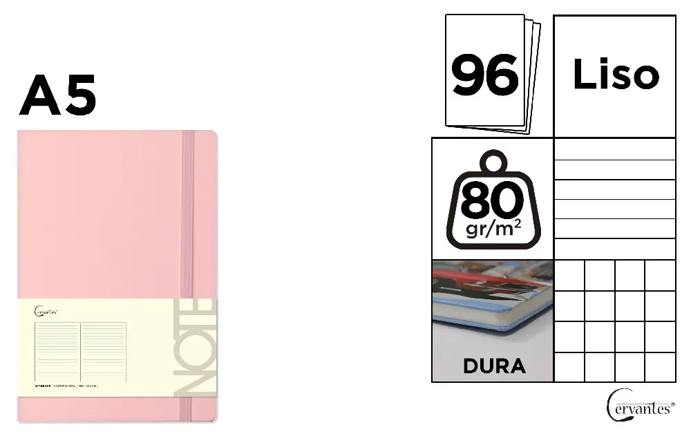 Notes A5 s gumou 96l  - světlé růžová
