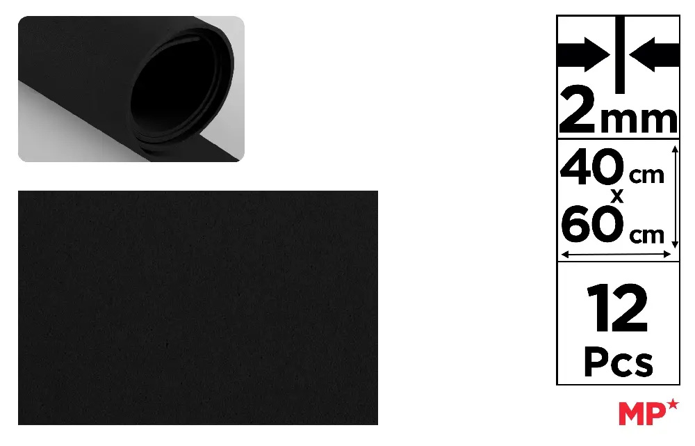 Pěnové listy EVA FOAM 40 x 60 cm 2 mm 12 ks černé